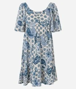 Vestido Curto em Viscose com Estampa Floral