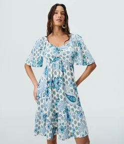 Vestido Curto em Viscose com Estampa Floral