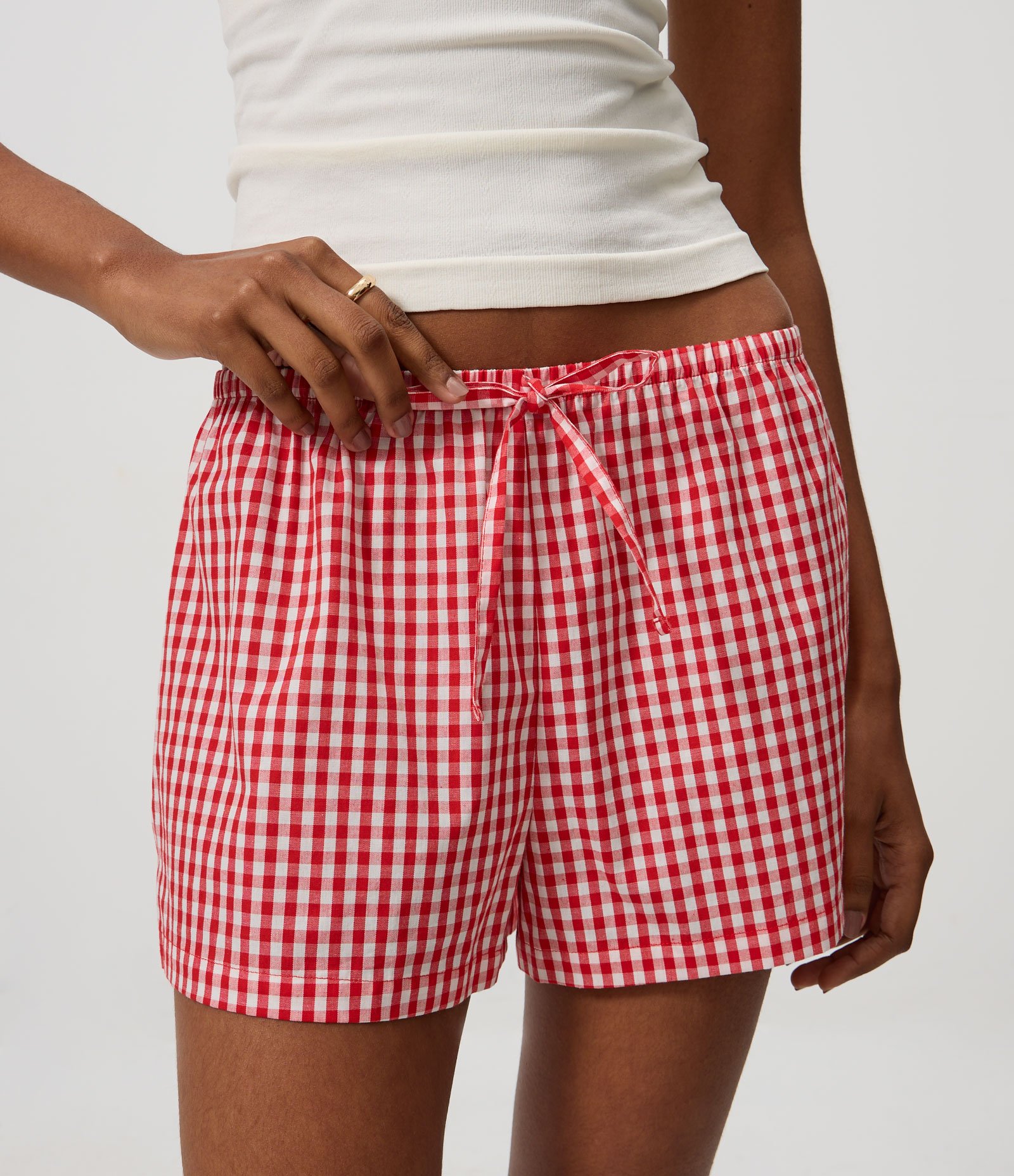 Short de Pijama em Tricoline Xadrez com Amarração e Saquinho Vermelho 2