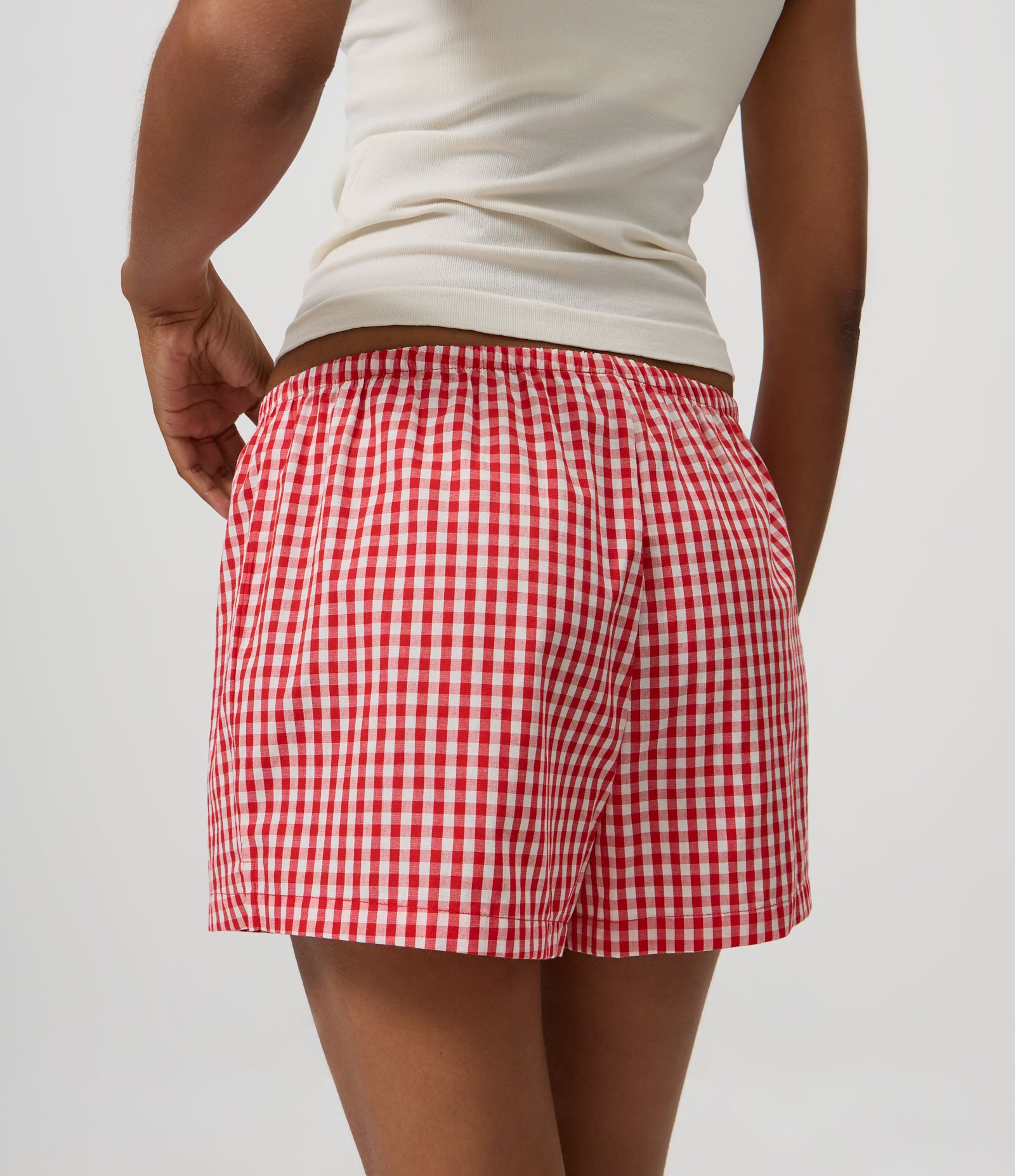 Short de Pijama em Tricoline Xadrez com Amarração e Saquinho Vermelho 4
