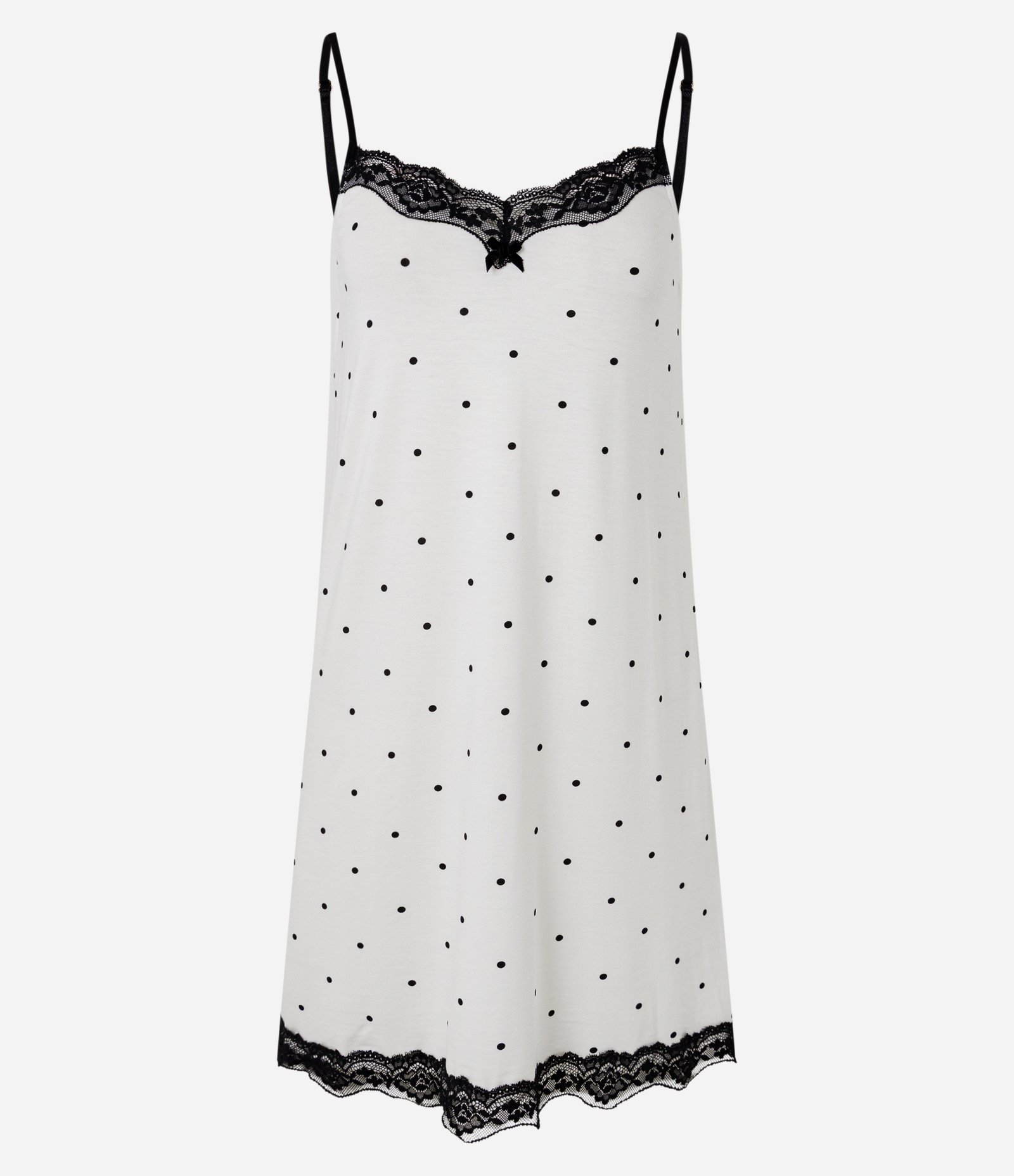 Camisola em Viscolycra com Estampa Poá e Renda Branco 1