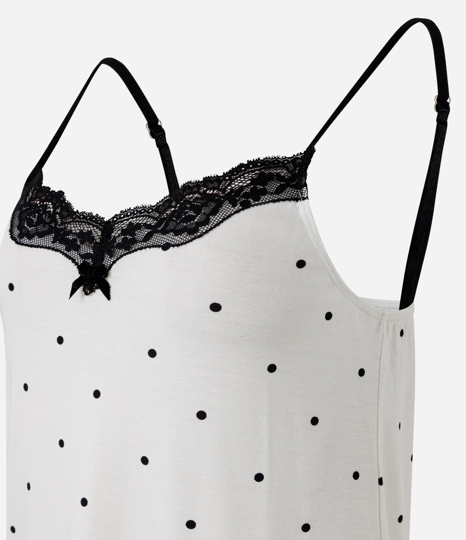 Camisola em Viscolycra com Estampa Poá e Renda Branco 2