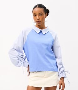 Blusa Manga Longa em Algodão com Mangas Listradas