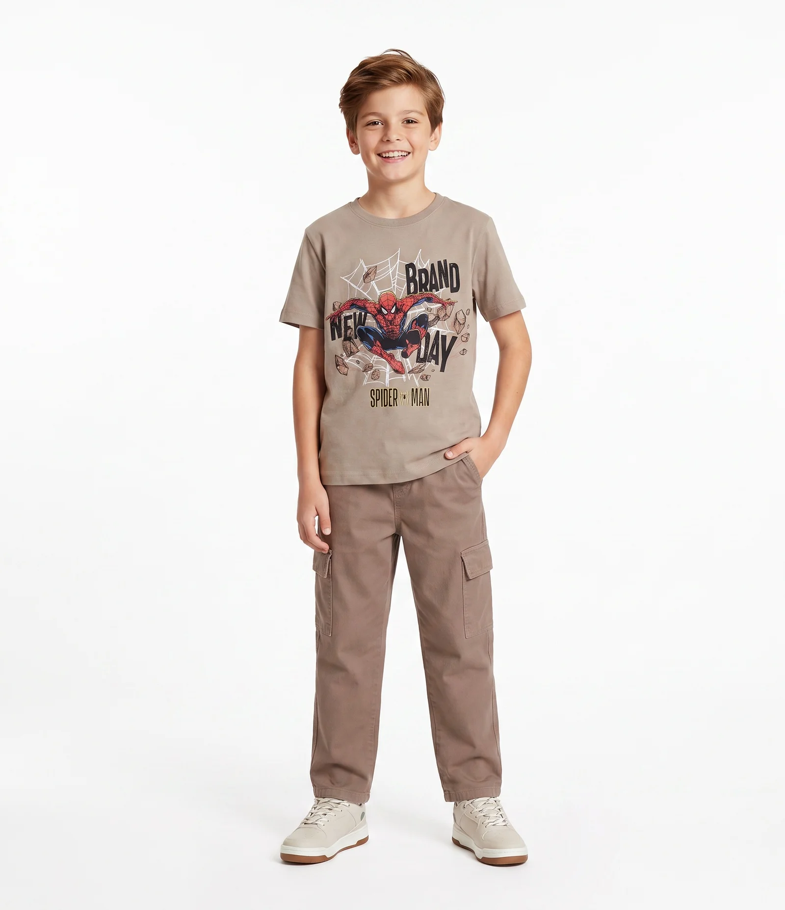Camiseta em Algodão com Estampa Spider Man Brand New Day - Tam 4 a 12 Anos Marrom 1