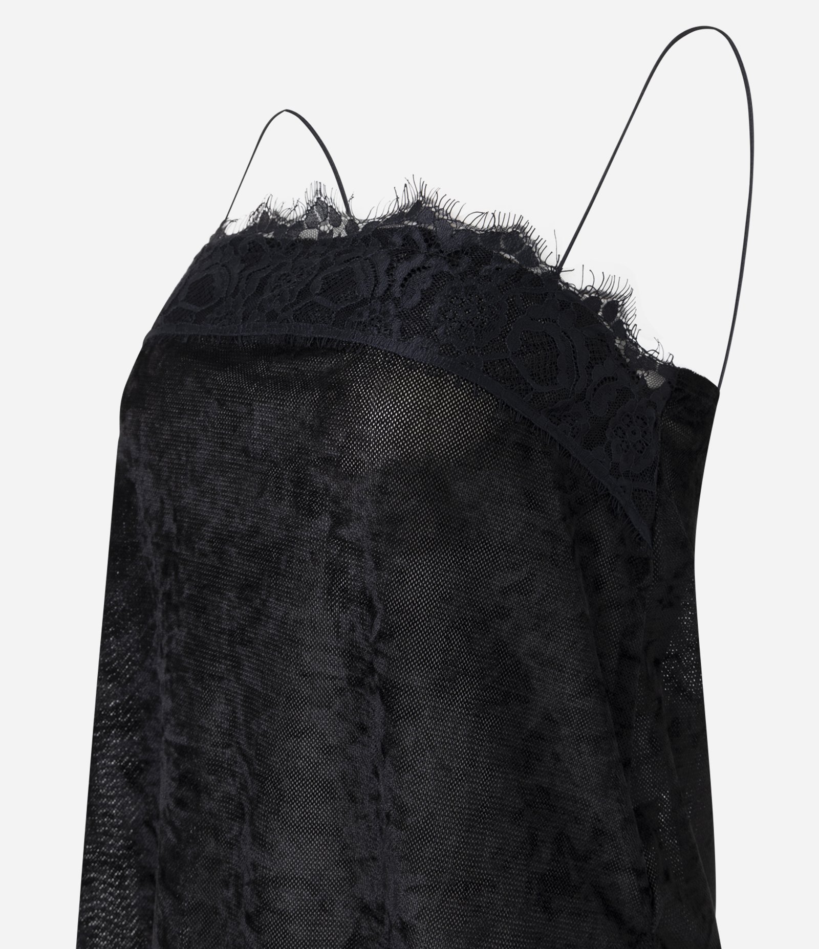 Blusa em Tule Texturizado com Efeito Veludo e Detalhe em Renda Preto 6