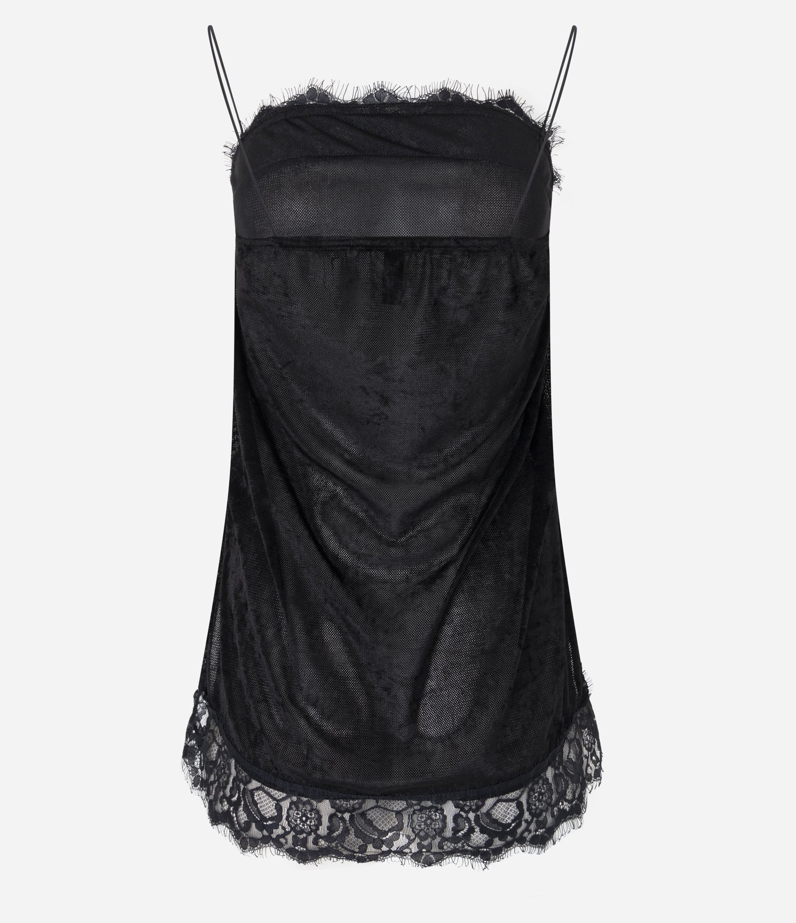 Blusa em Tule Texturizado com Efeito Veludo e Detalhe em Renda Preto 7