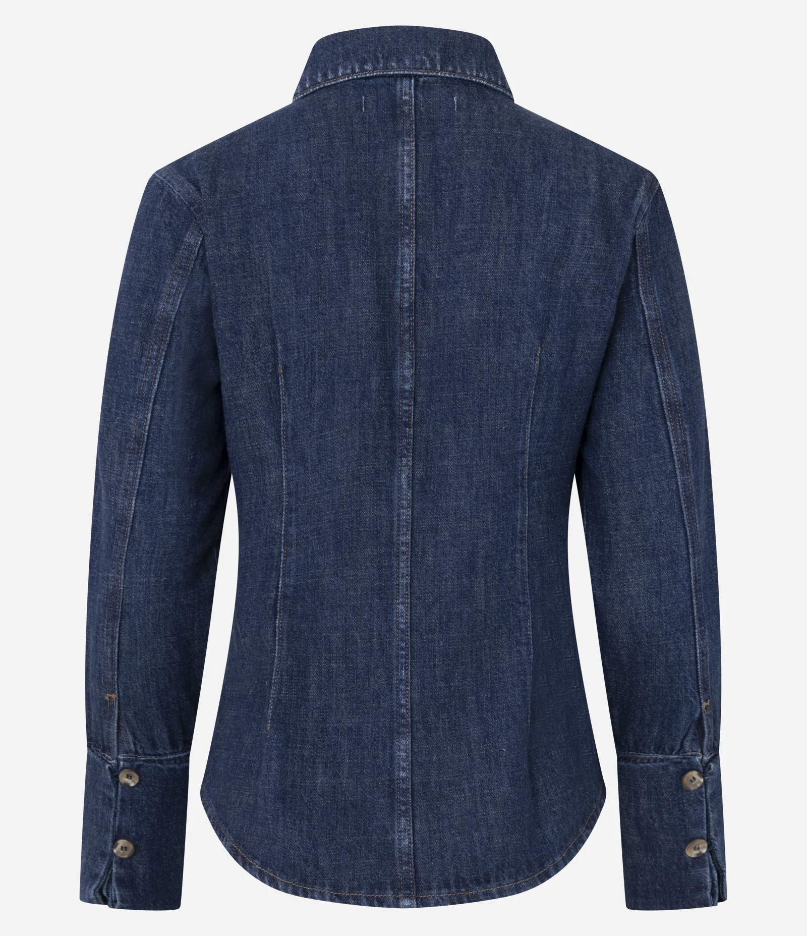 Camisa em Jeans com Botões e Punhos Alongados Azul Escuro 2