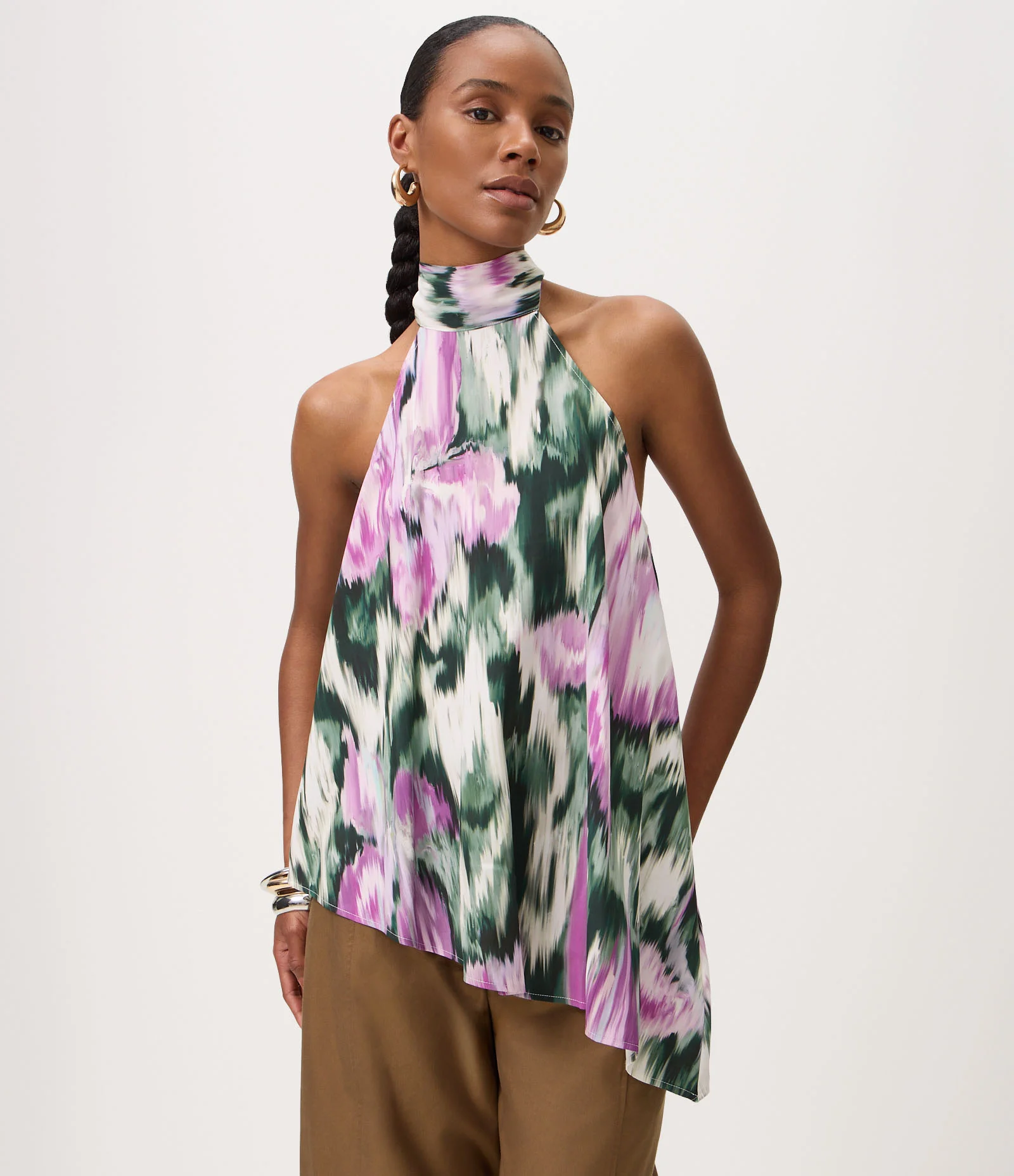 Blusa Halter Neck Assimétrica com Estampa Abstrata Multicores 1
