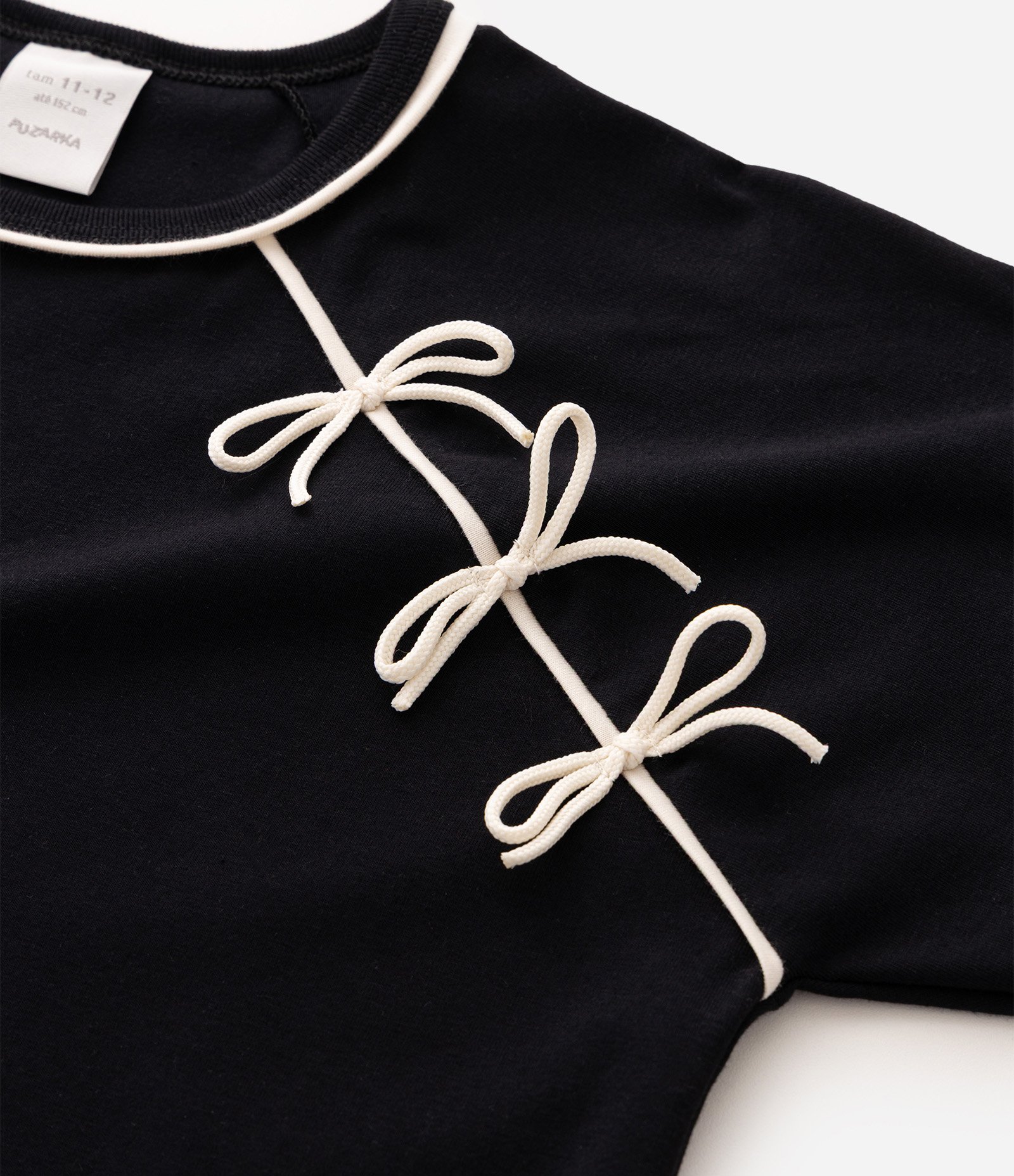 Camiseta Infantil com Laços Aplicados – Tam 5 a 14 Anos Preto 5