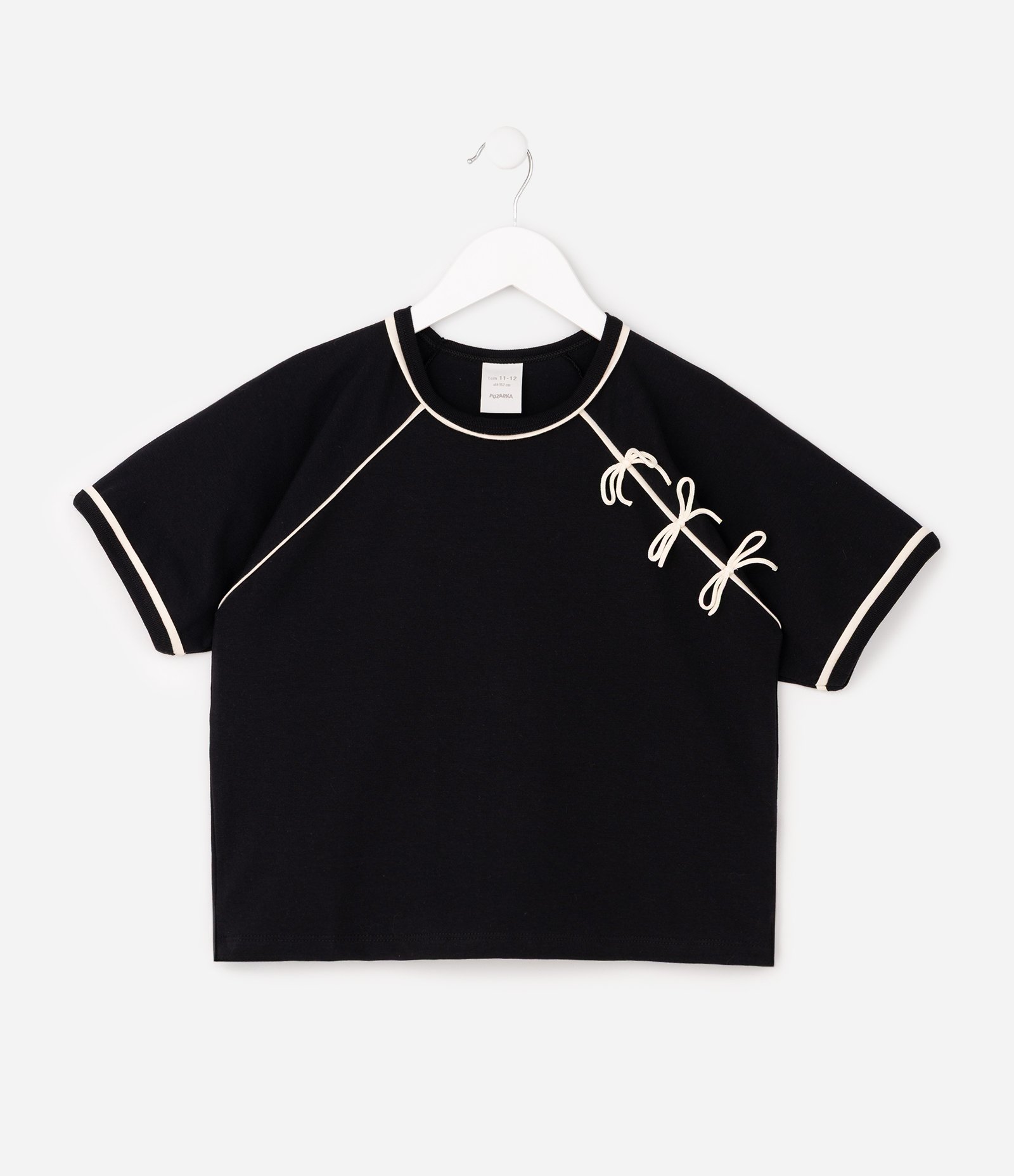 Camiseta Infantil com Laços Aplicados – Tam 5 a 14 Anos Preto 6