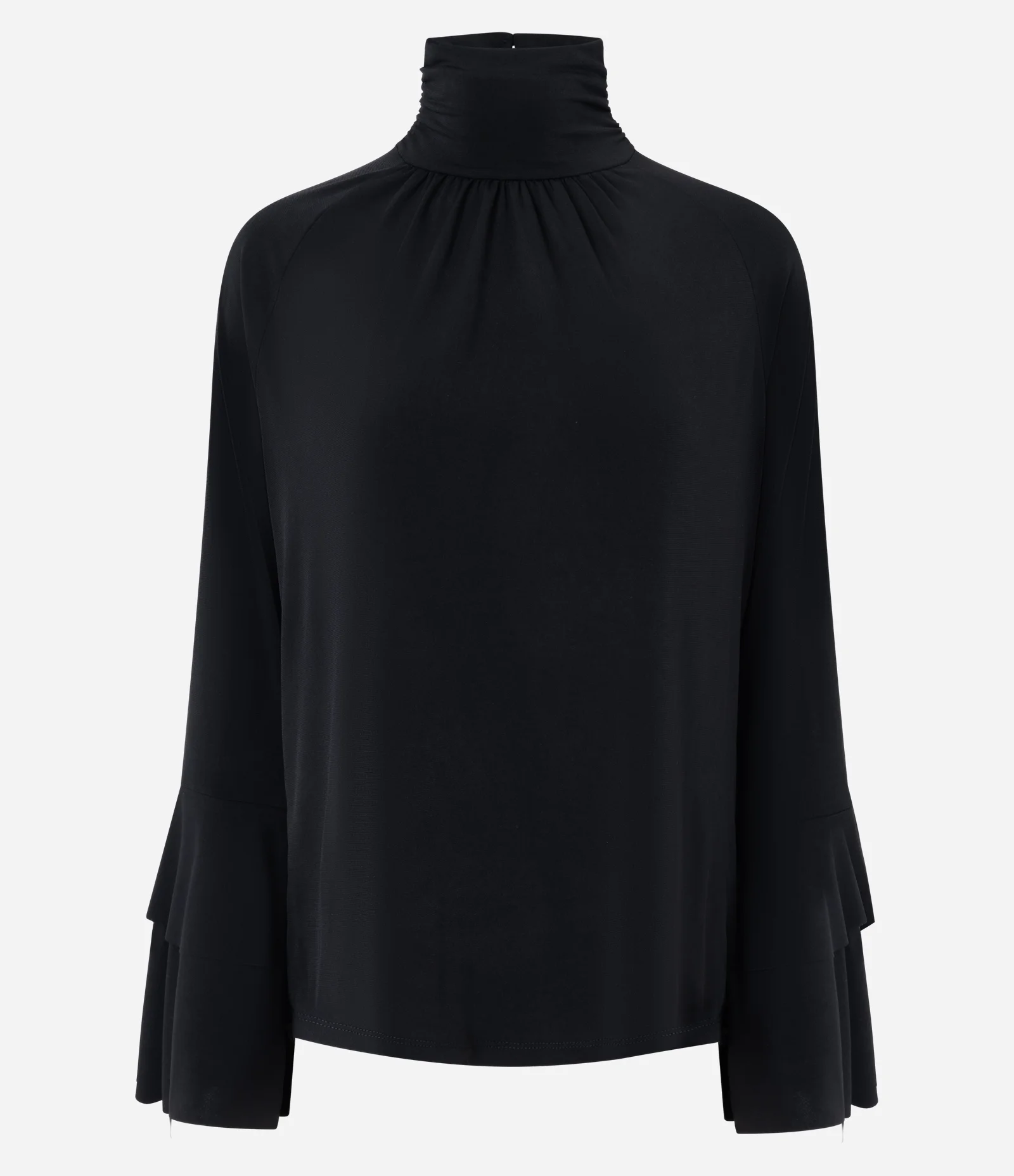 Blusa Bata com Mangas Amplas e Babados em Camadas Preto 2