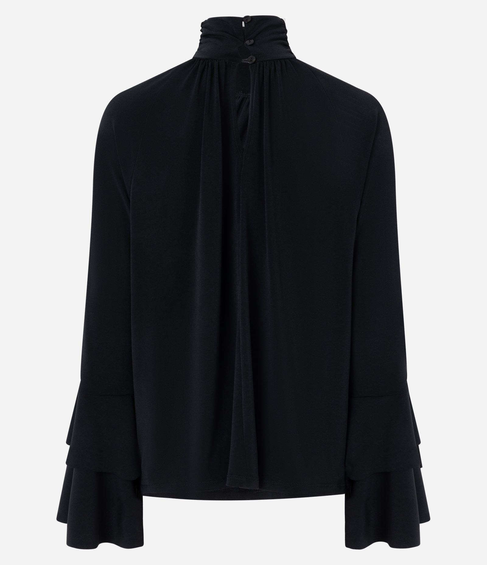 Blusa Bata com Mangas Amplas e Babados em Camadas Preto 3