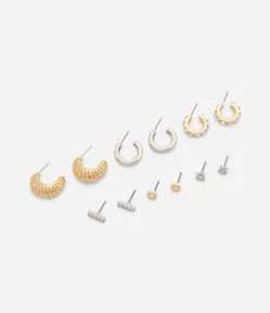 Kit com 06 Pares de Brincos com Argolas e Strass