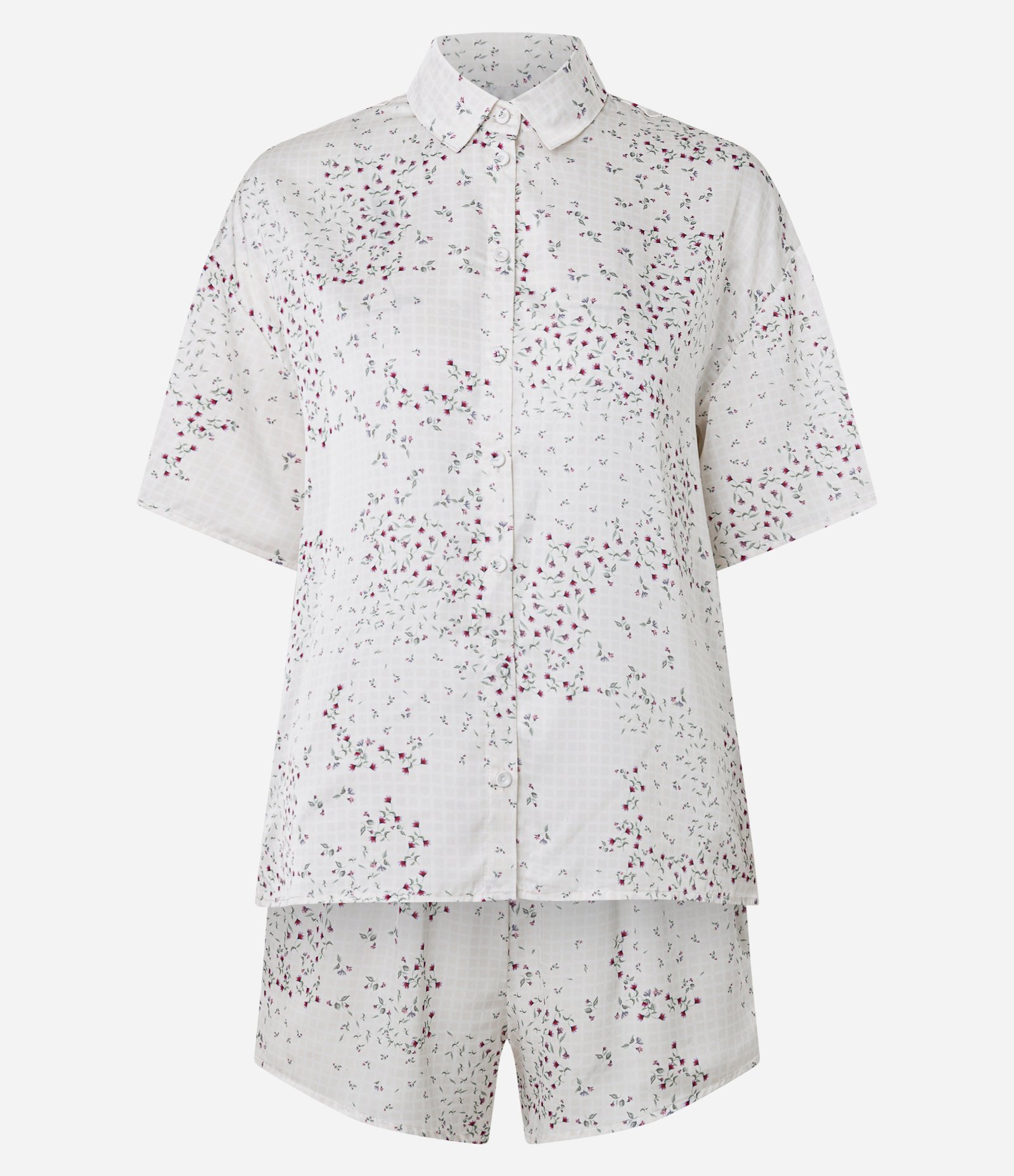 Pijama Curto Americano em Cetim com Estampa Floral e Frisos Cinza 5