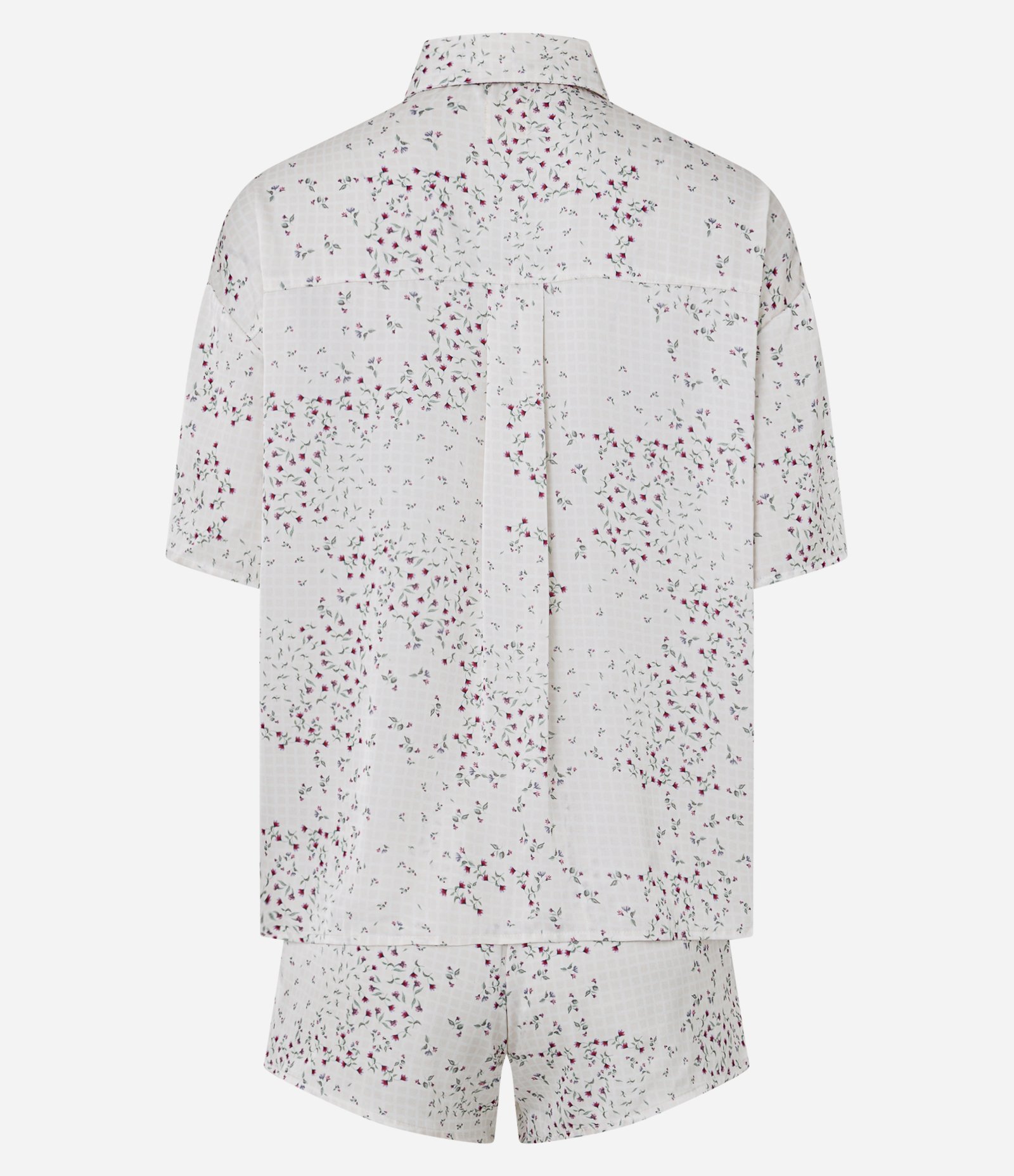 Pijama Curto Americano em Cetim com Estampa Floral e Frisos Cinza 6