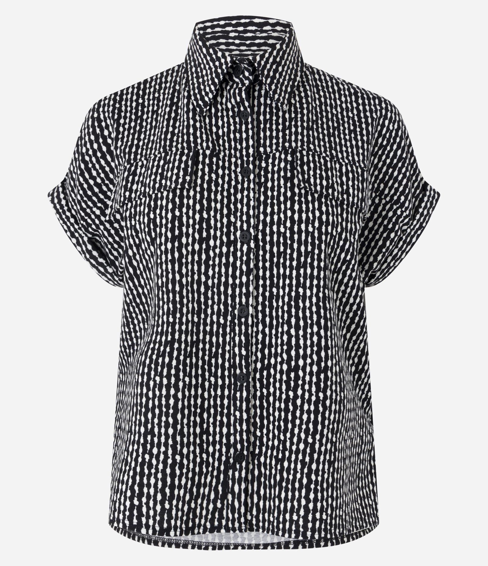 Blusa em Piquet com Estampa Abstrata e Fechamento por Botões Preto 5