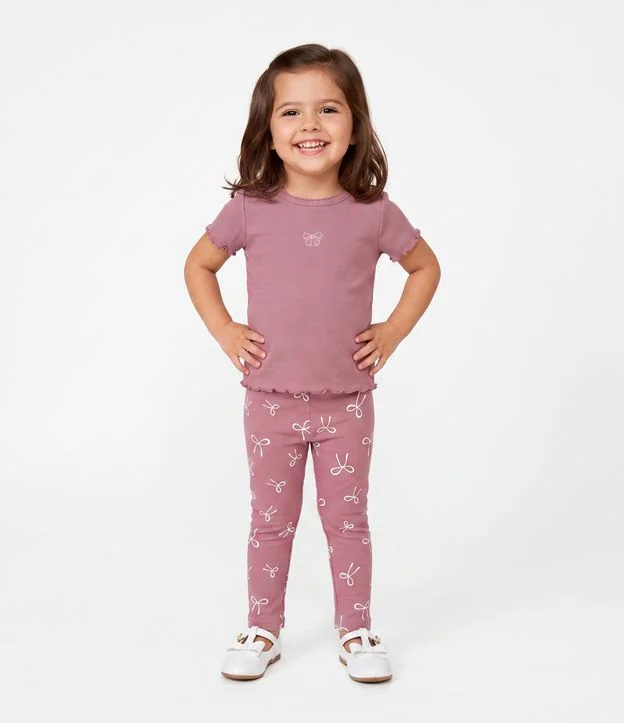 Camiseta Slim em Ribana com Detalhe de Laço Foil - Tam 1 a 6 Anos