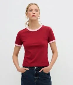 Blusa Baby Look em Algodão Peruano com Gola Contrastantes