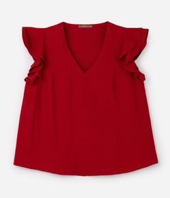Blusa em Viscose com Babado Godê e Gola V Curve & Plus Size