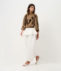 Calça Barrel em Jeans com Cintura Alta e Peplum