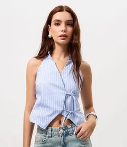 Blusa Frente Única em Algodão com Fechos em Nó Duplo
