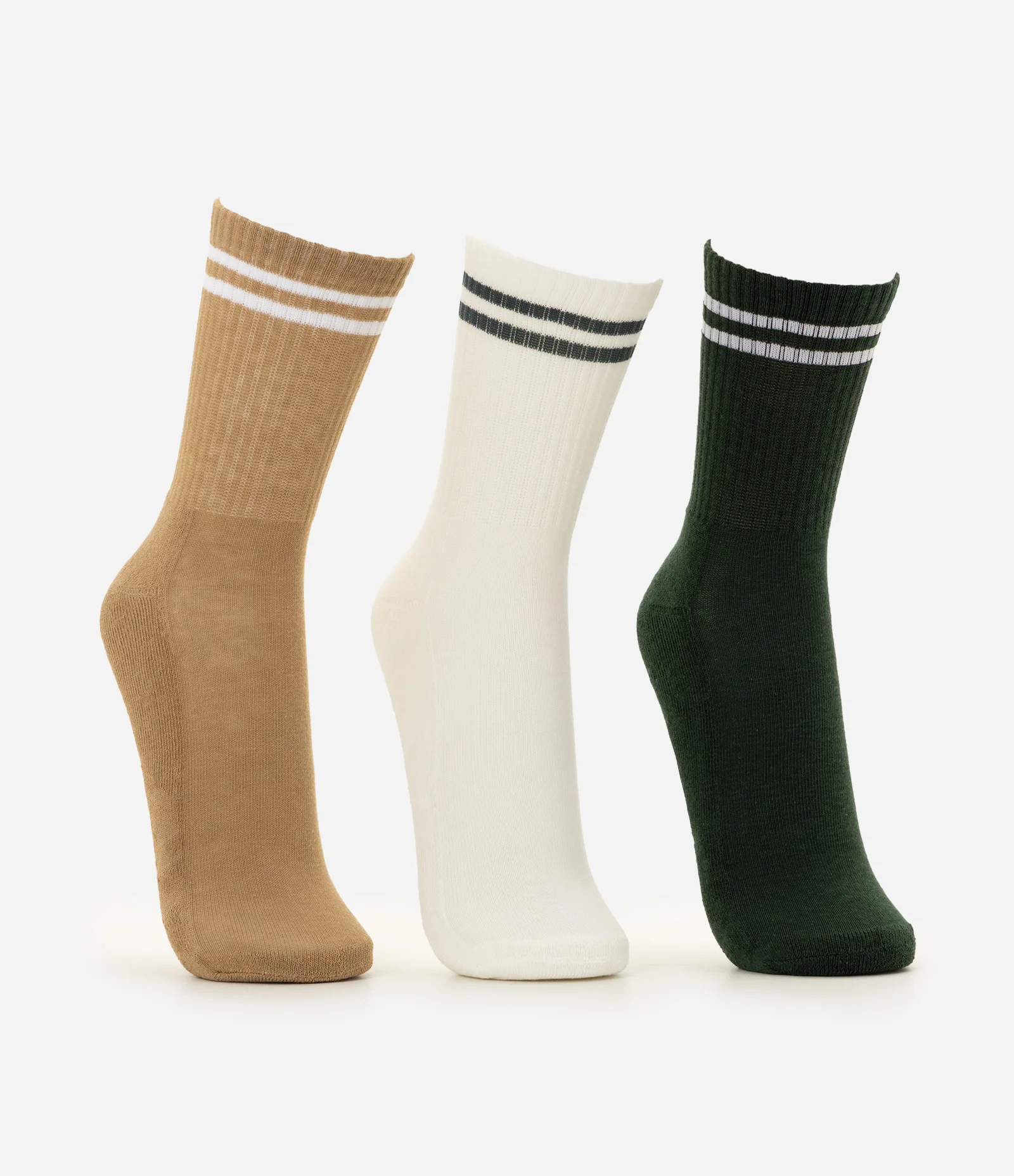 Kit 3 Meias Cano Alto Esportiva Marrom/Branco/Preto 2
