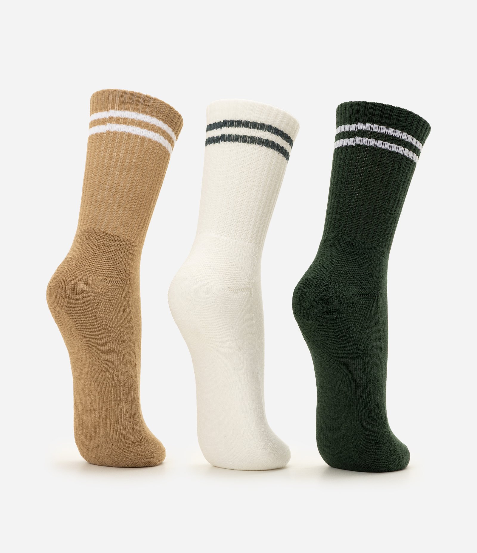 Kit 3 Meias Cano Alto Esportiva Marrom/Branco/Preto 3