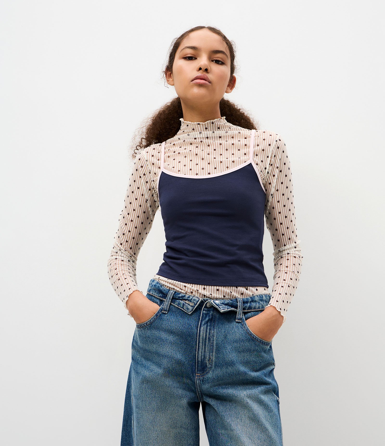 Blusa de Alcinha em Algodão com Detalhes Contrastantes Azul 1