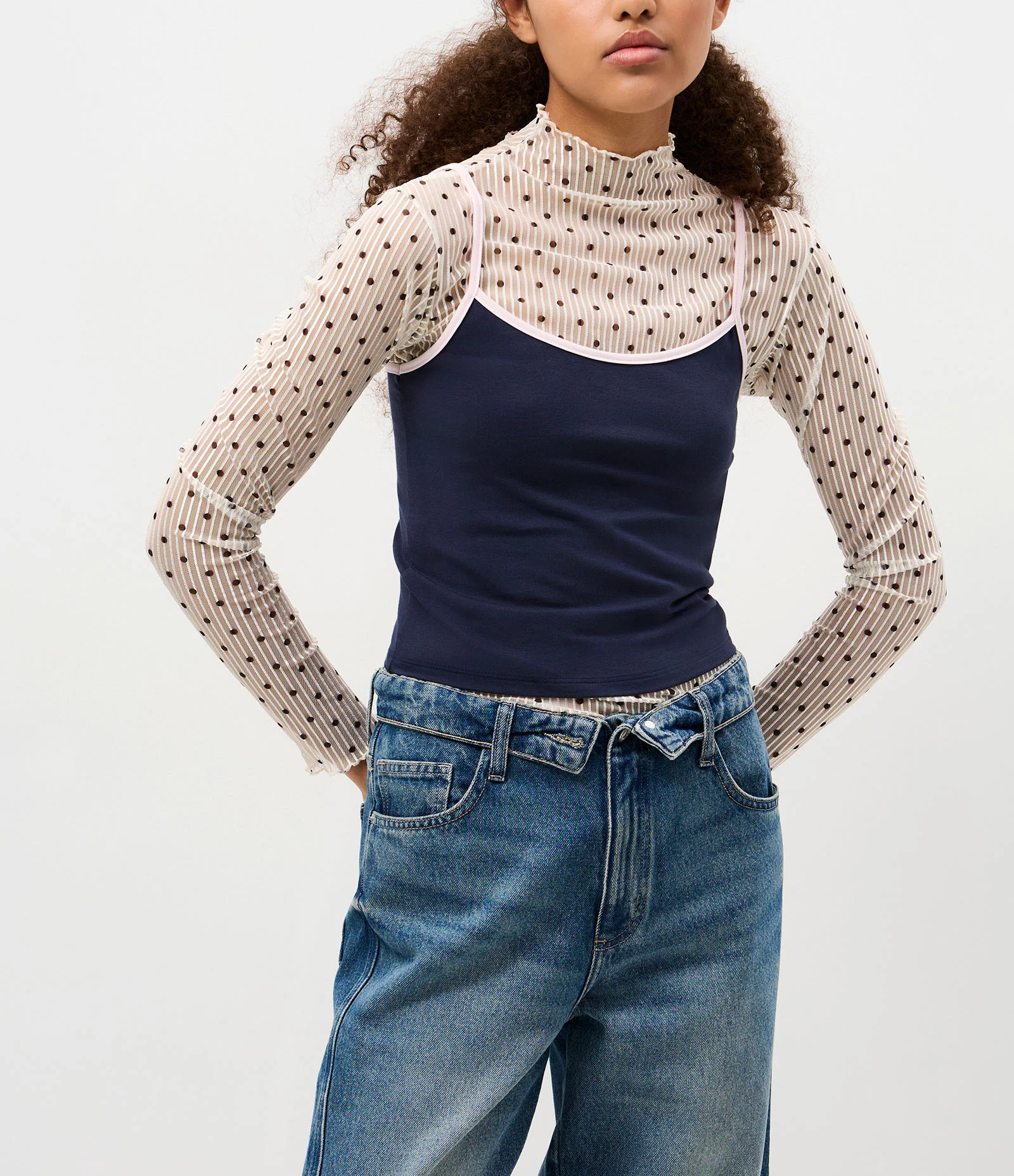 Blusa de Alcinha em Algodão com Detalhes Contrastantes Azul 2