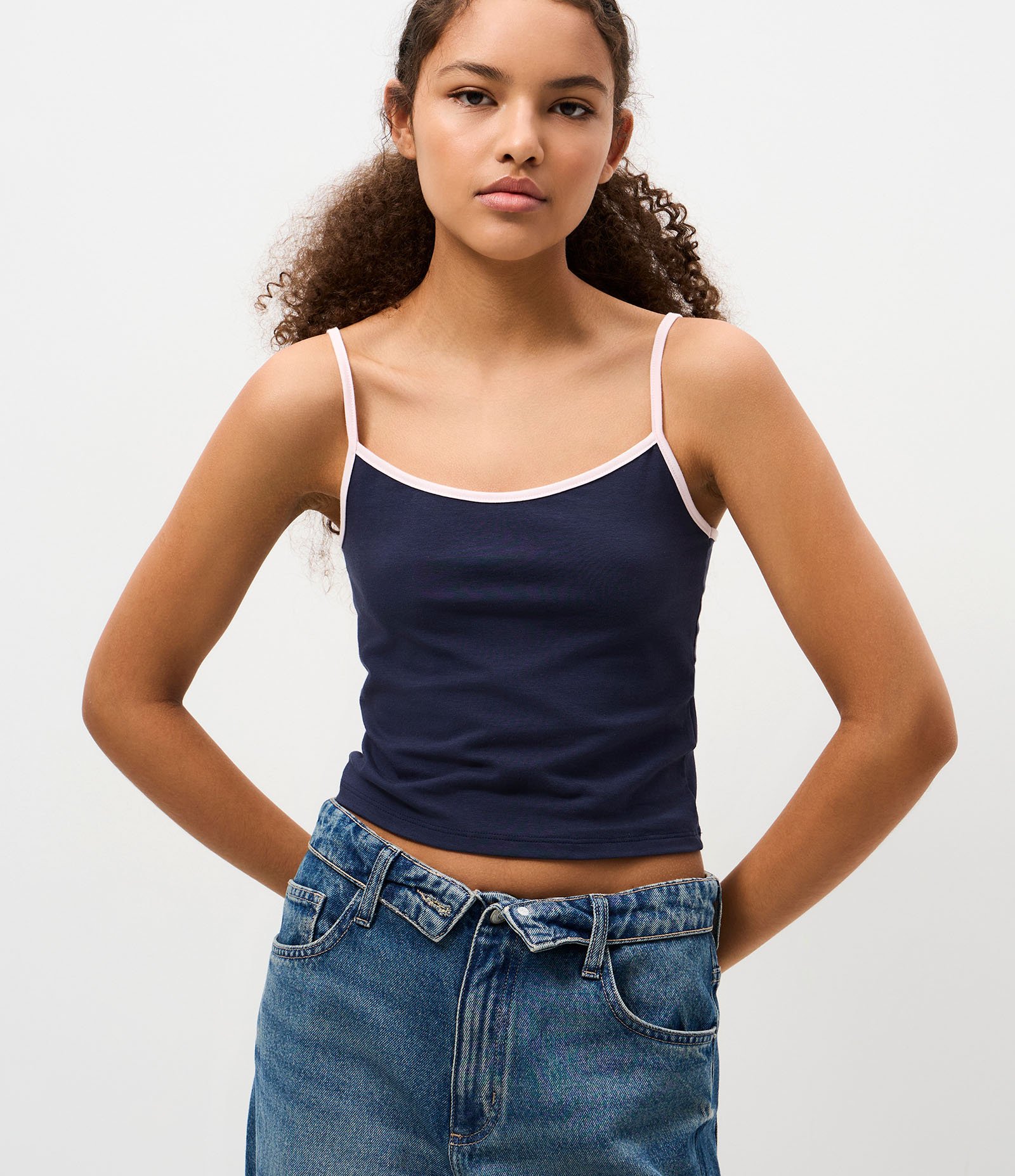 Blusa de Alcinha em Algodão com Detalhes Contrastantes Azul 3
