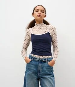 Blusa de Alcinha em Algodão com Detalhes Contrastantes