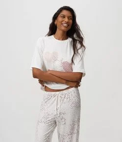 Pijama Longo em Peach Touch com Estampa de Corações