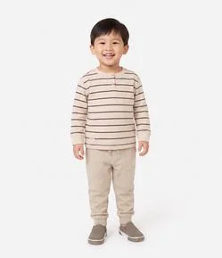 Camiseta em Viscose Listrada com Botões - Tam 1 a 6 Anos