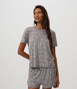 Blusa de Pijama em Peach Touch com Estampa de Listras Snoopy