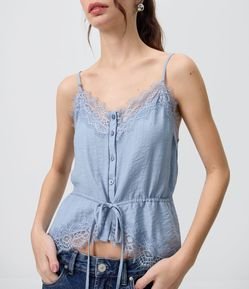 Blusa de Alcinha com Renda Texturizada e Amarração Frontal