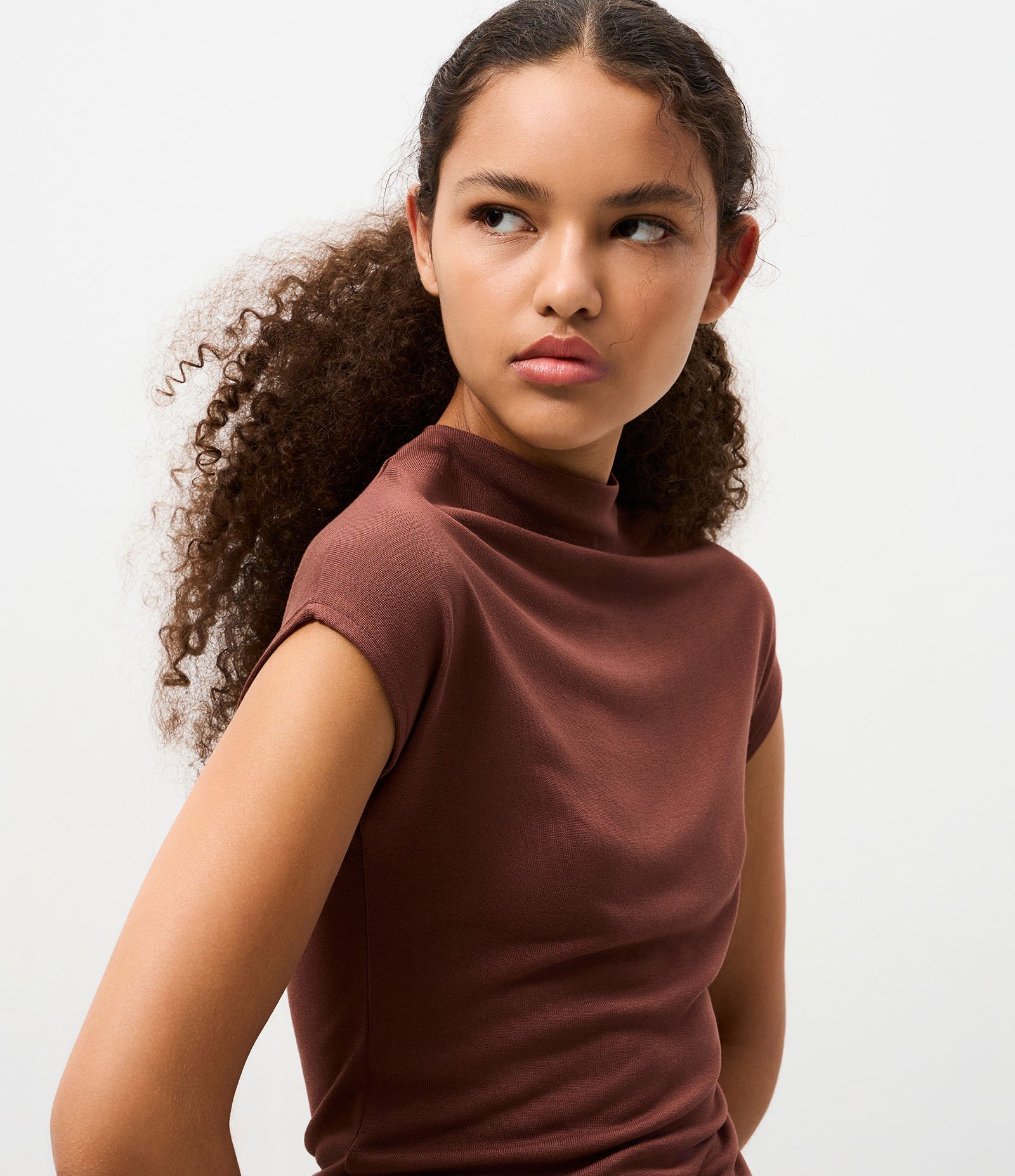 Blusa em Tricô com Gola Alta Marrom 4