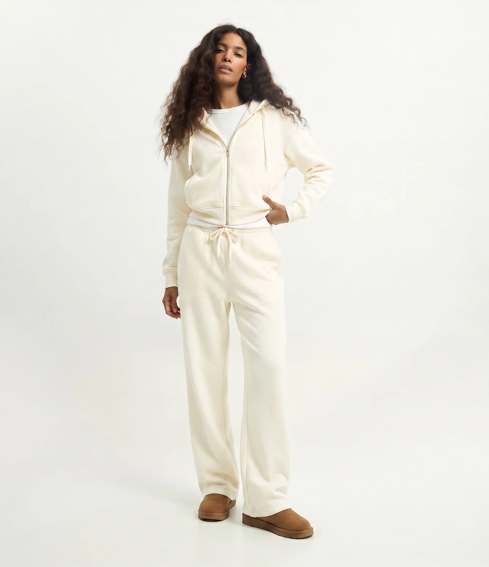 Calça Reta em Moletom com Felpa e Cós Ajustável Off White 1