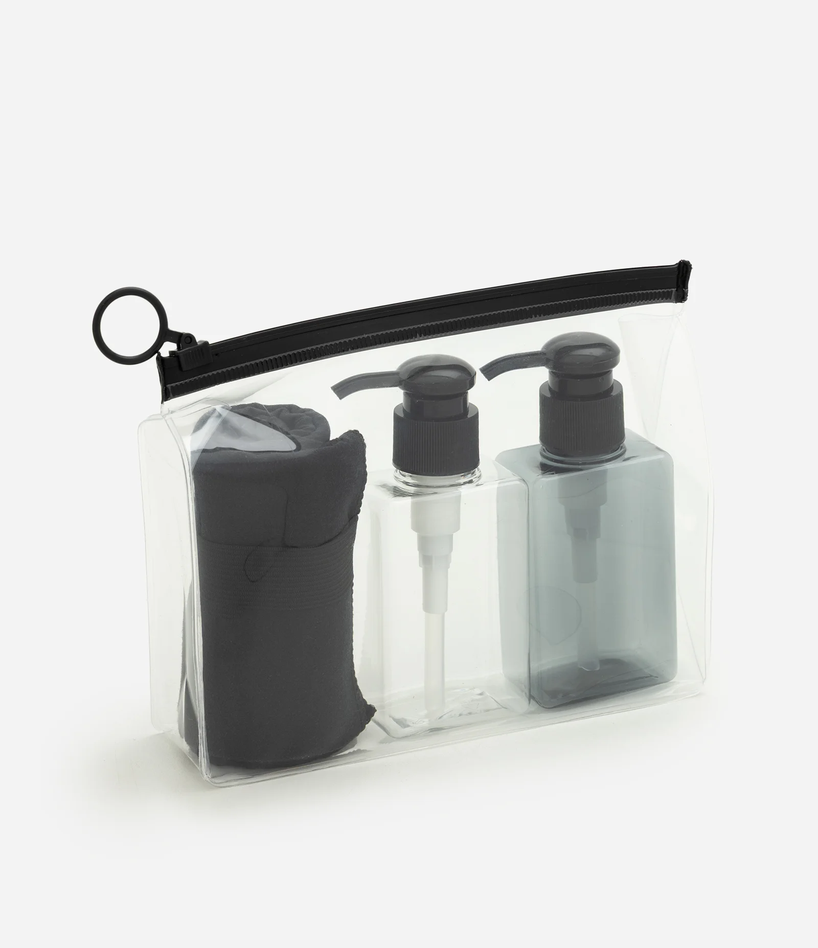 Kit 4 em 1 de Viagem com Frascos e Toalha de Secagem Rápida Preto 1