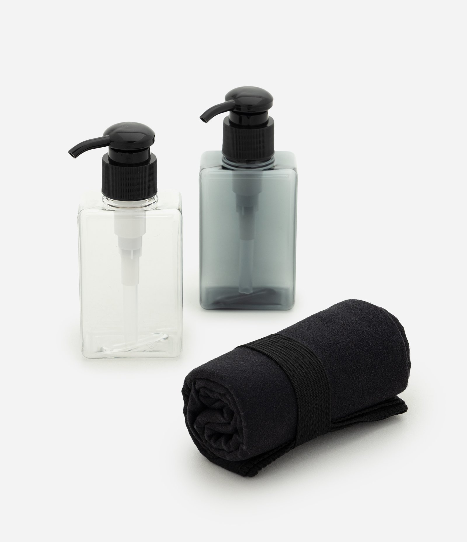 Kit 4 em 1 de Viagem com Frascos e Toalha de Secagem Rápida Preto 4
