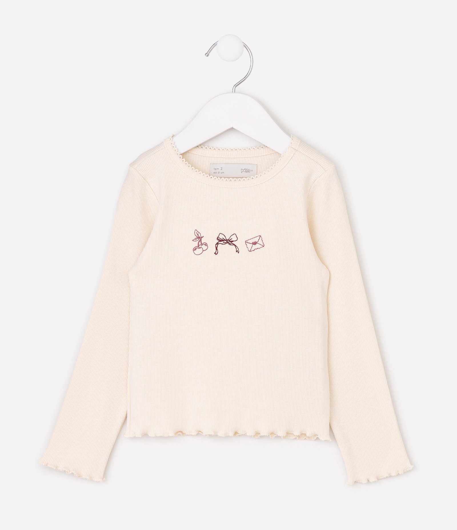 Blusa em Ribana com Bordado Delicado - Tam 1 a 6 Anos Bege 2