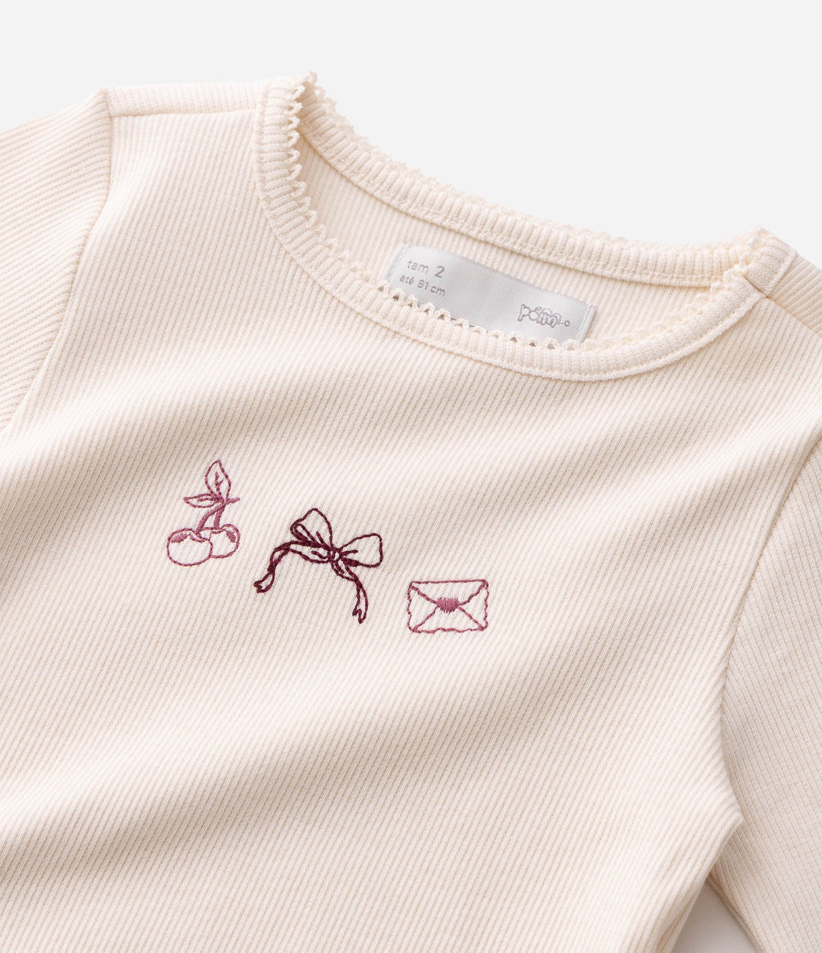 Blusa em Ribana com Bordado Delicado - Tam 1 a 6 Anos Bege 5