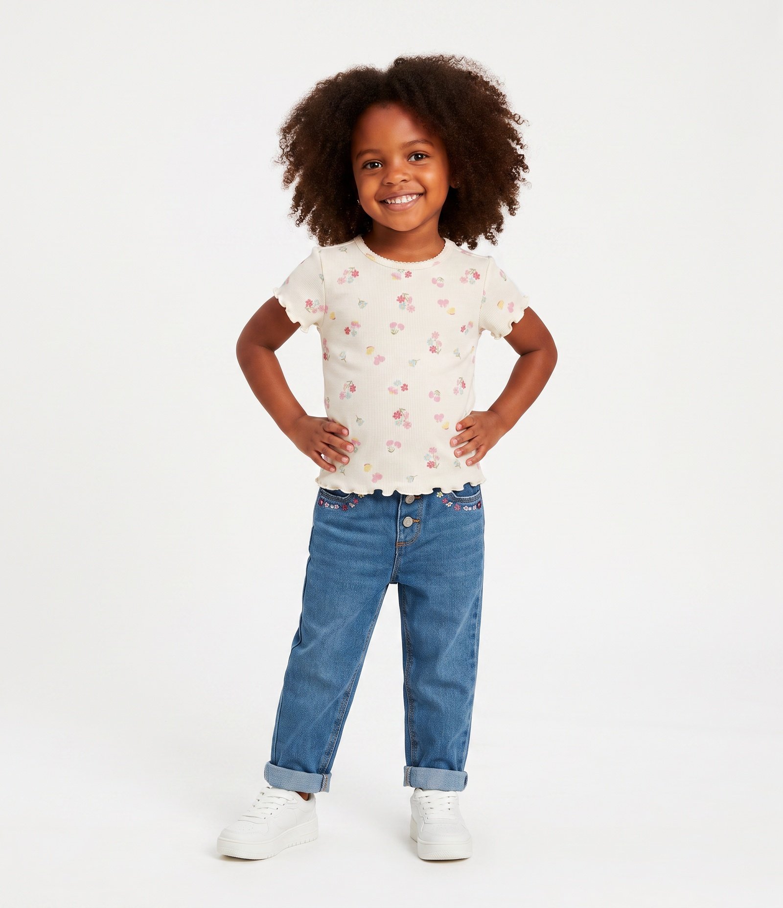 Camiseta Slim em Ribana com Floral Liberty - Tam 1 a 6 Anos Bege 1