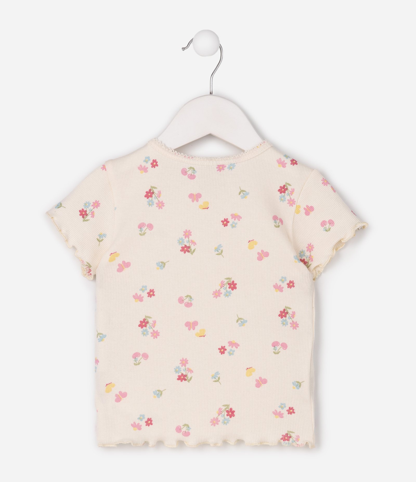 Camiseta Slim em Ribana com Floral Liberty - Tam 1 a 6 Anos Bege 3