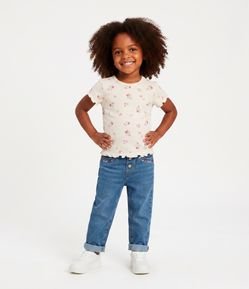 Camiseta Slim em Ribana com Floral Liberty - Tam 1 a 6 Anos