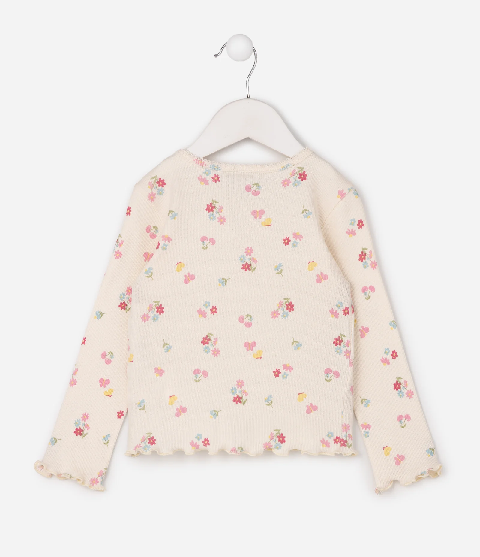 Camiseta Slim Infantil em Ribana com Estampa Floral - Tam 1 a 6 Anos Bege 2