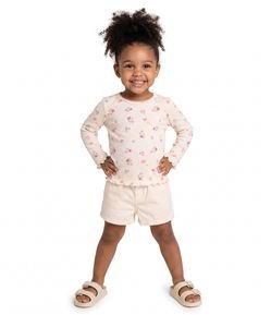 Camiseta Slim Infantil em Ribana com Estampa Floral - Tam 1 a 6 Anos