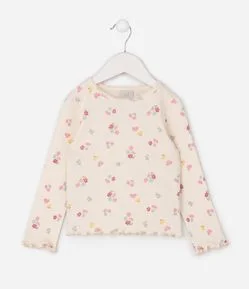 Camiseta Slim Infantil em Ribana com Estampa Floral - Tam 1 a 6 Anos