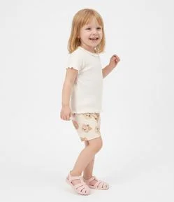 Kit 2 Bermuda Infantil Em Ribana  Com Estampa - Tam 1 a 6 Anos
