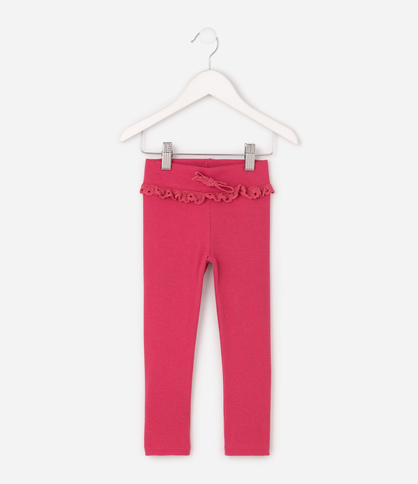 Calça Legging Infantil em Ribana com Broderie no Cós - Tam 1 a 6 Anos Rosa 2
