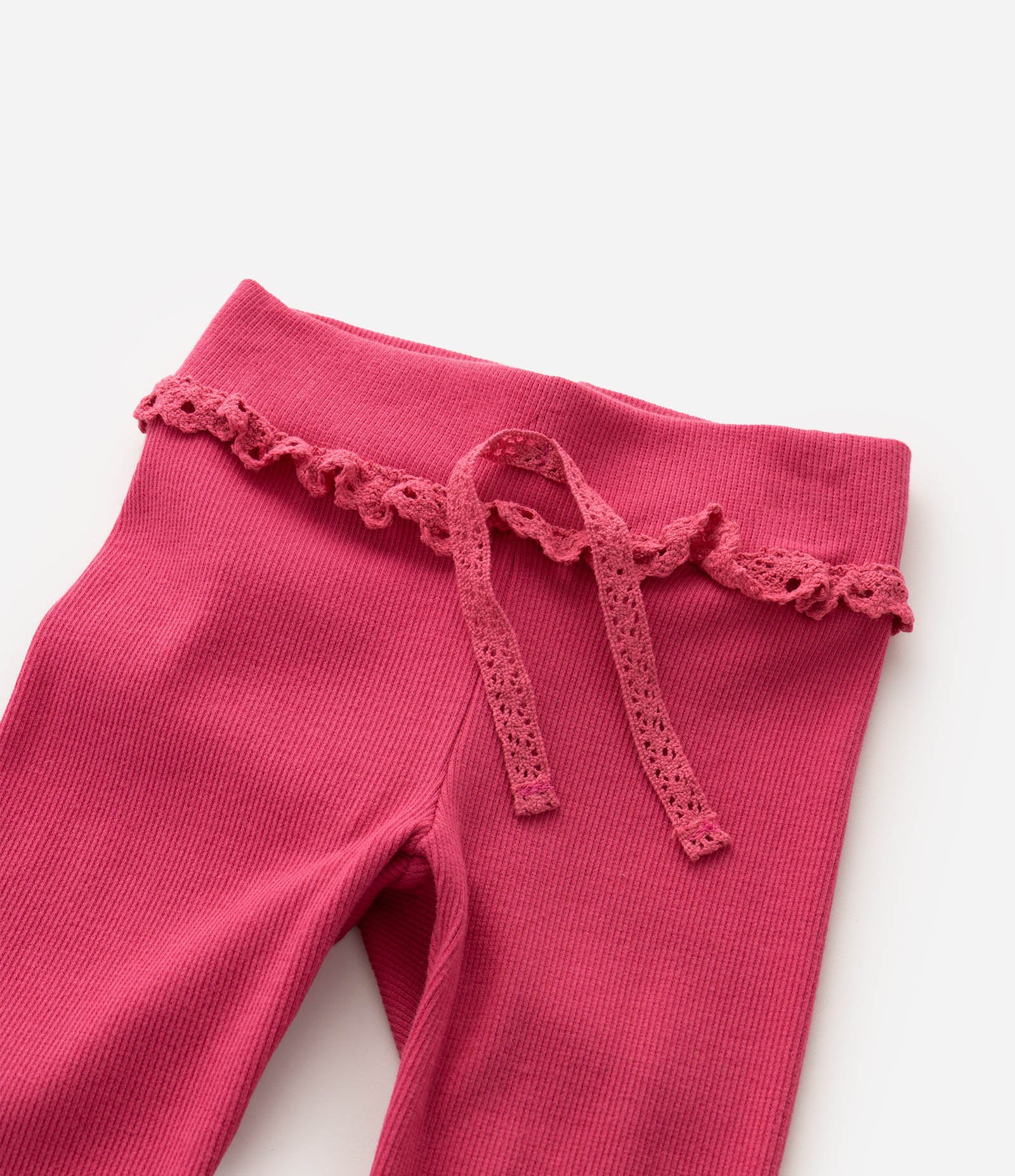 Calça Legging Infantil em Ribana com Broderie no Cós - Tam 1 a 6 Anos Rosa 5